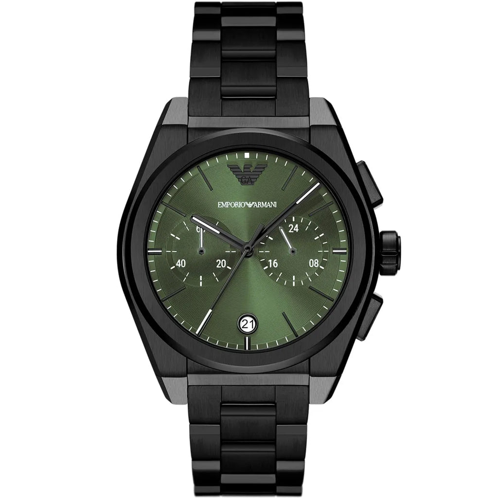 Emporio Armani Men’s Quartz Black Stainless Steel Green Dial 43mm Watch AR11562
