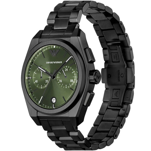 Emporio Armani Men’s Quartz Black Stainless Steel Green Dial 43mm Watch AR11562