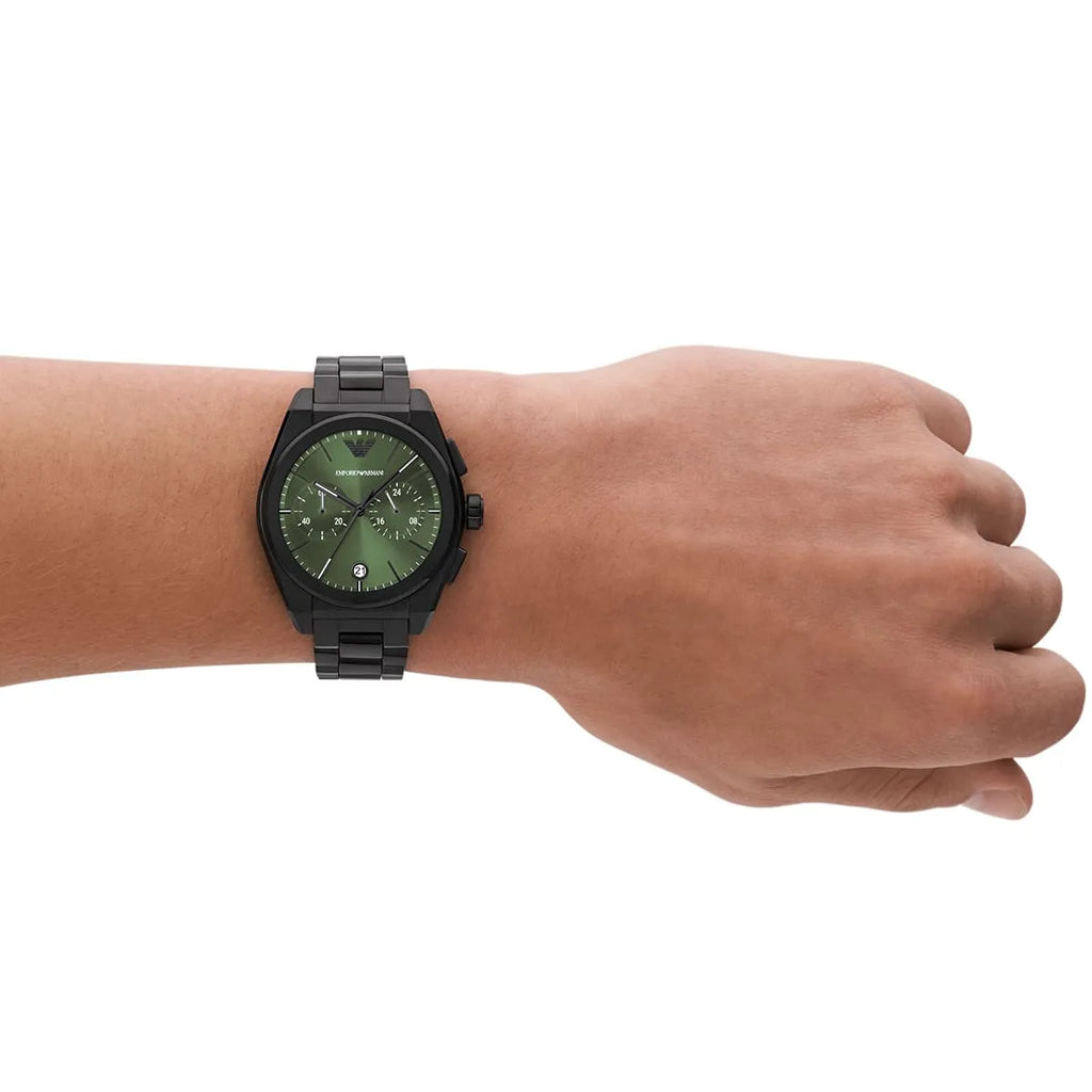 Emporio Armani Men’s Quartz Black Stainless Steel Green Dial 43mm Watch AR11562