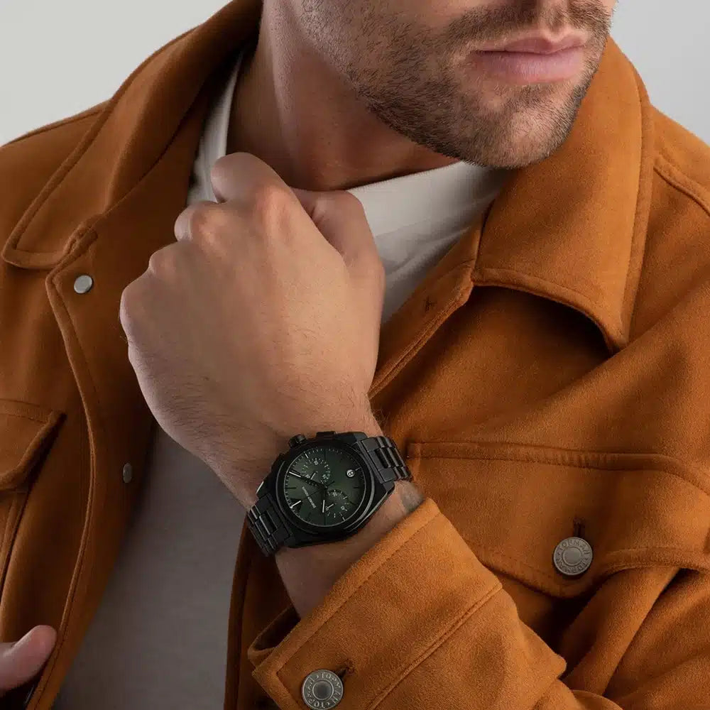 Emporio Armani Men’s Quartz Black Stainless Steel Green Dial 43mm Watch AR11562