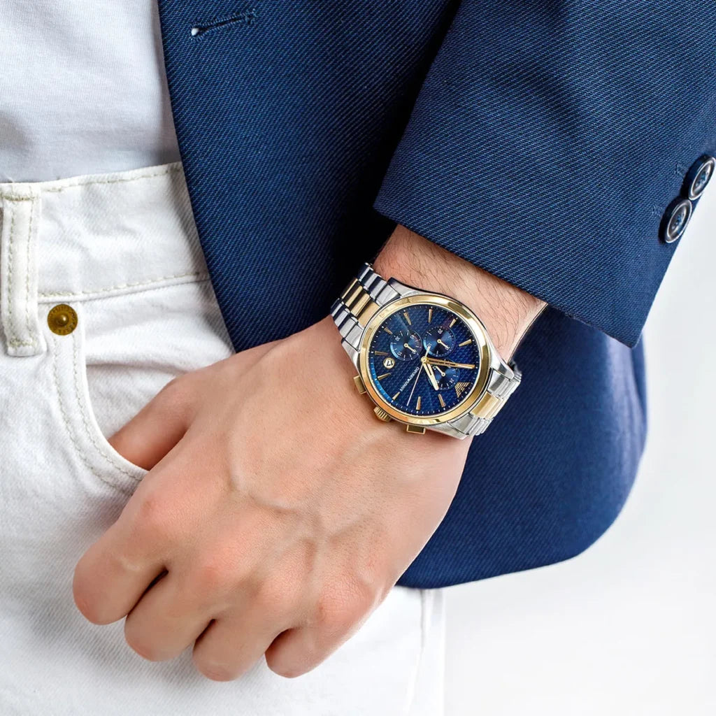 Emporio Armani Men’s Chronograph Quartz Two-Tone Stainless Steel Blue Dial 42mm Watch AR11579
