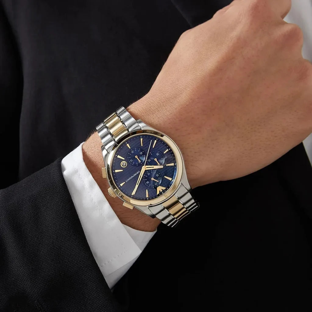 Emporio Armani Men’s Chronograph Quartz Two-Tone Stainless Steel Blue Dial 42mm Watch AR11579