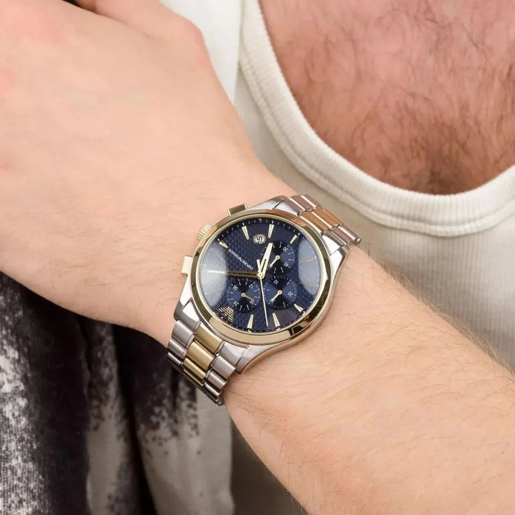 Emporio Armani Men’s Chronograph Quartz Two-Tone Stainless Steel Blue Dial 42mm Watch AR11579