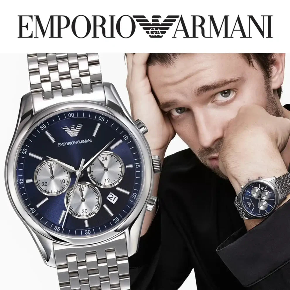 Emporio Armani Men’s Quartz Silver Stainless Steel Blue Dial 41mm Watch AR11582