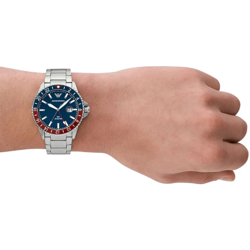 Emporio Armani Men’s Quartz Silver Stainless Steel Blue Dial 42mm Watch AR11590