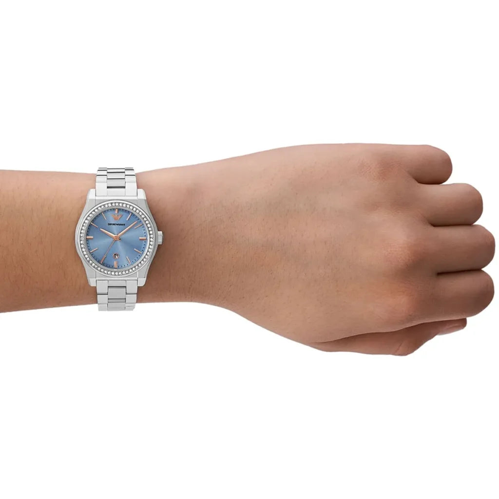 Emporio Armani Women’s Quartz Silver Stainless Steel Blue Dial 32mm Watch AR11593