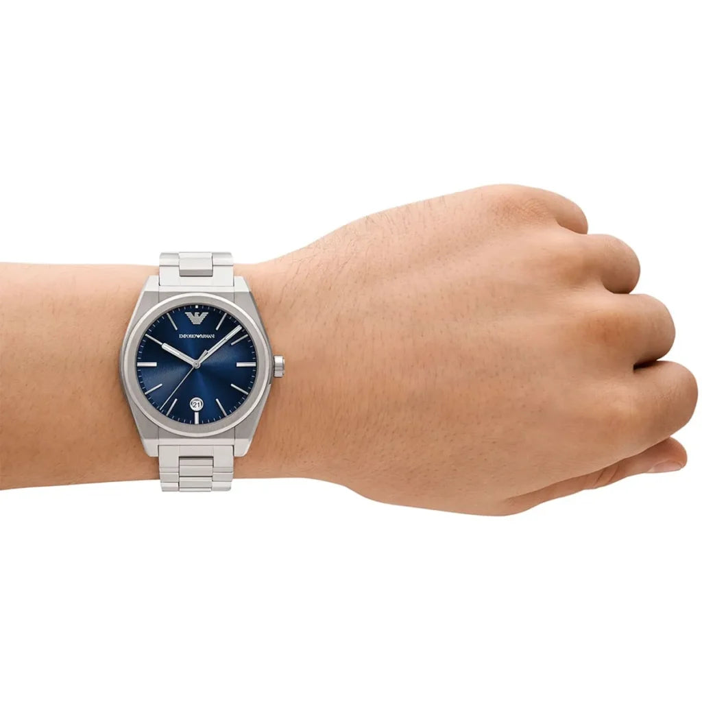 Emporio Armani Federico Silver Stainless Steel Blue Dial Quartz Watch for Gents AR11620