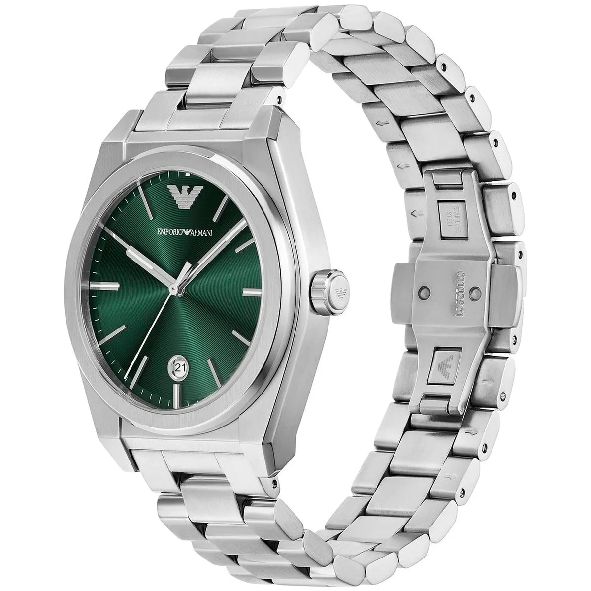 Emporio Armani Men’s Quartz Silver Stainless Steel Green Dial 41mm Watch AR11621