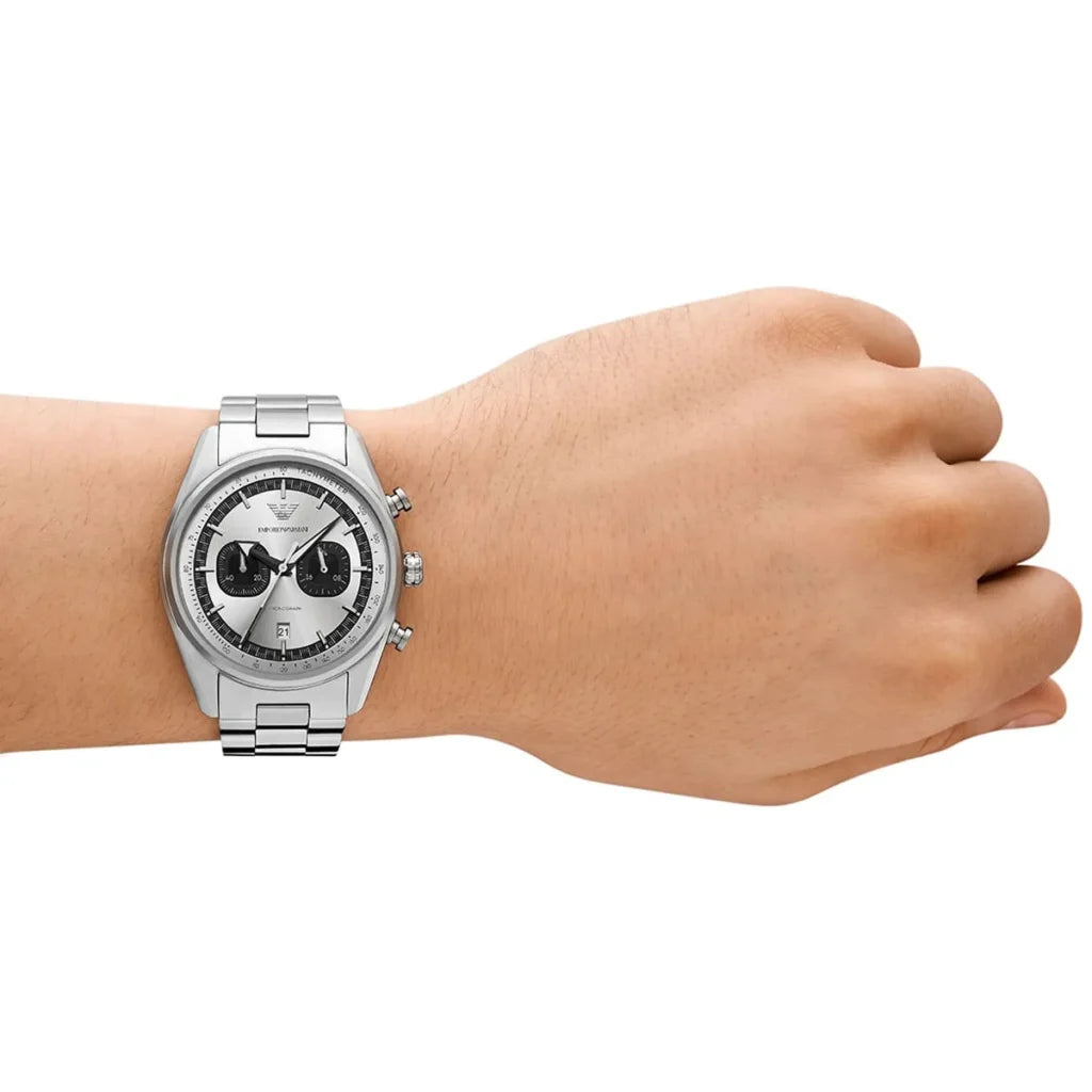 Emporio Armani Men’s Chronograph Quartz Silver Stainless Steel Silver Dial 42mm Watch AR11636