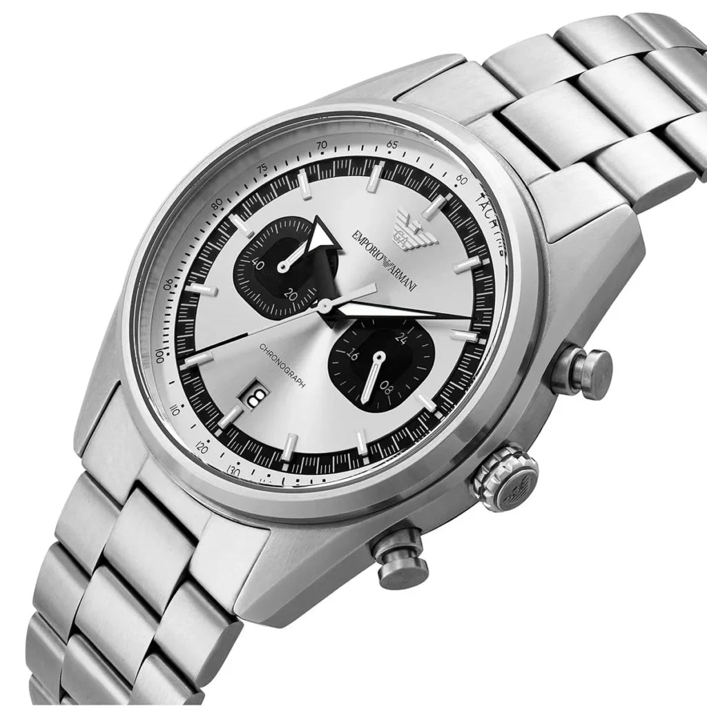 Emporio Armani Men’s Chronograph Quartz Silver Stainless Steel Silver Dial 42mm Watch AR11636