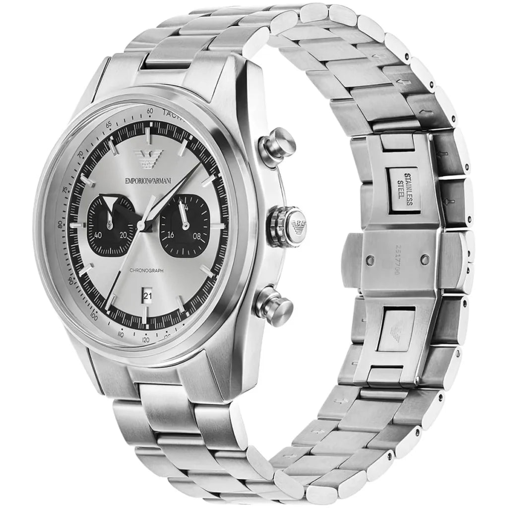 Emporio Armani Men’s Chronograph Quartz Silver Stainless Steel Silver Dial 42mm Watch AR11636