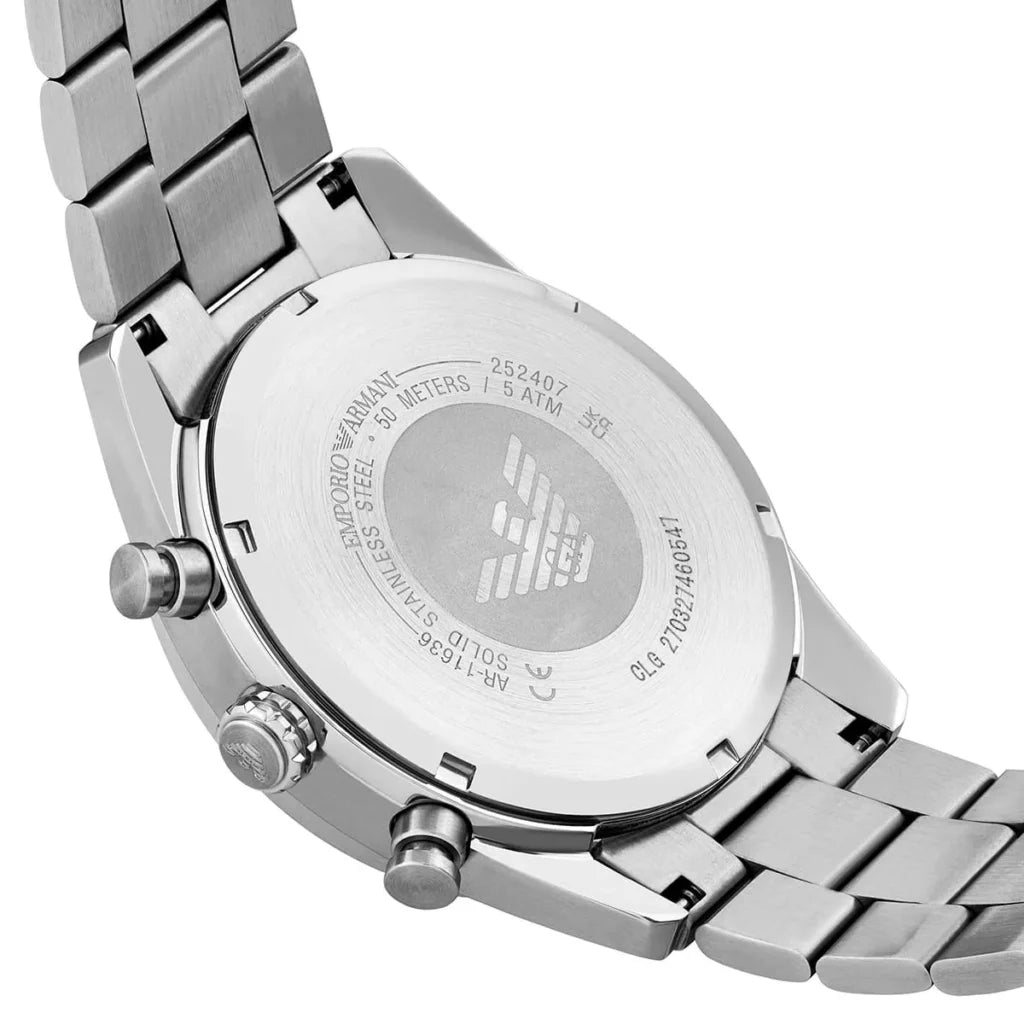 Emporio Armani Men’s Chronograph Quartz Silver Stainless Steel Silver Dial 42mm Watch AR11636