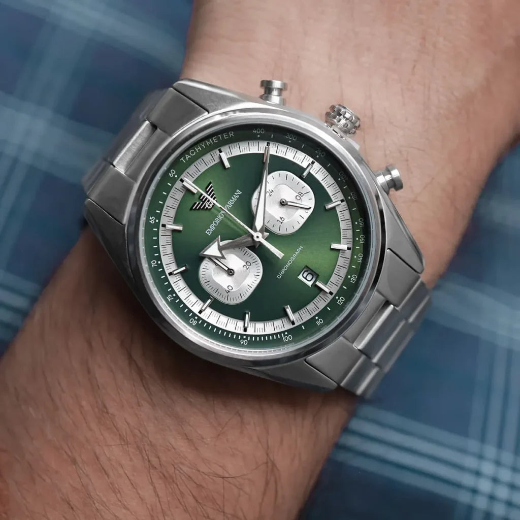 Emporio Armani Men’s Quartz Silver Stainless Steel Green Dial 42mm Watch AR11637