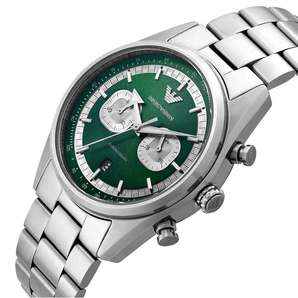 Emporio Armani Men’s Quartz Silver Stainless Steel Green Dial 42mm Watch AR11637