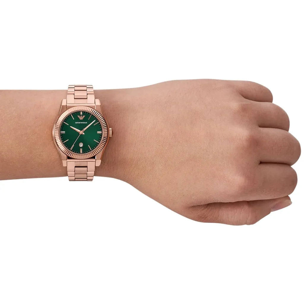 Emporio Armani Women’s Quartz Rose Gold Stainless Steel Green Dial 32mm Watch AR11639