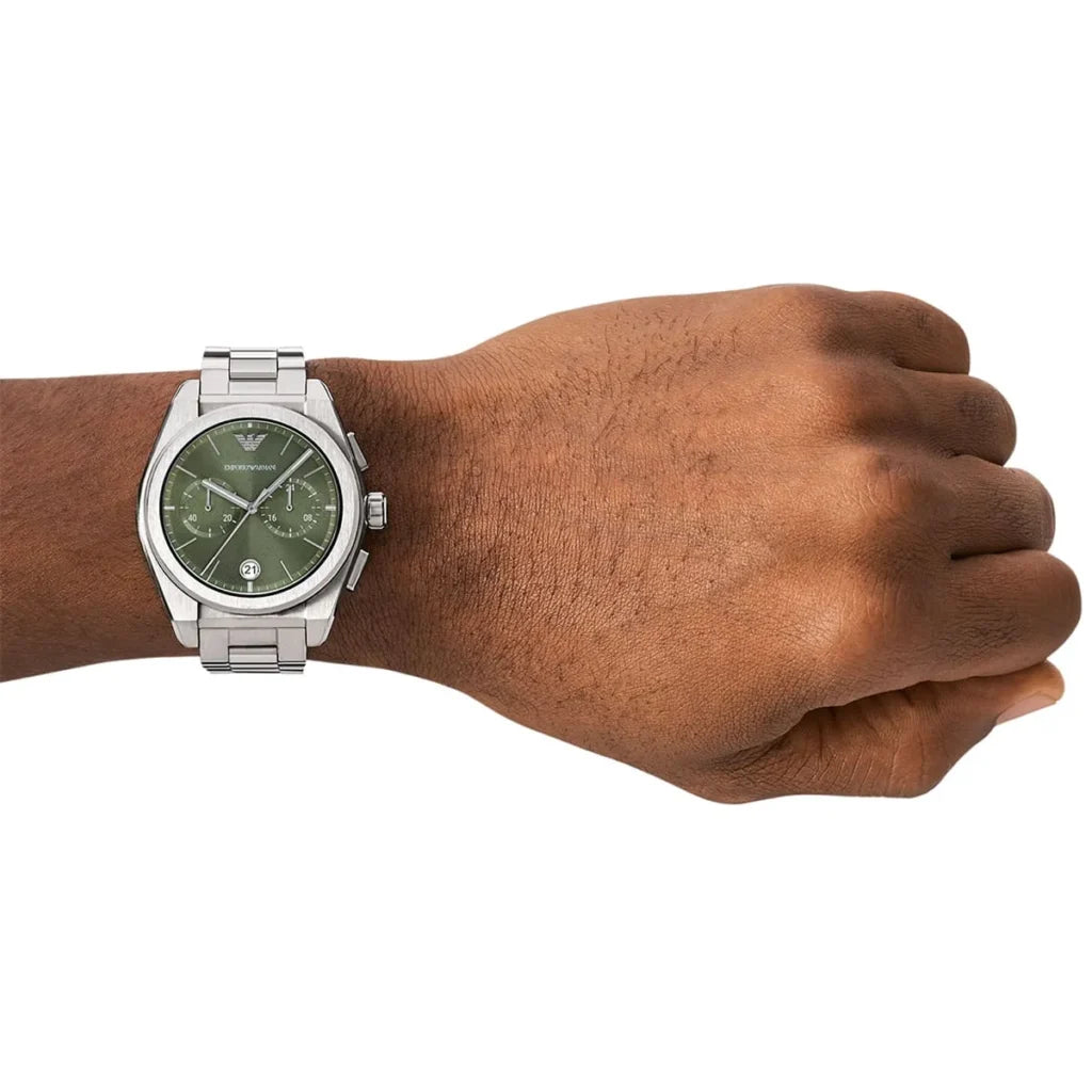 Emporio Armani Men's Federico Chronograph Quartz Silver Stainless Steel Green Dial Watch AR11640