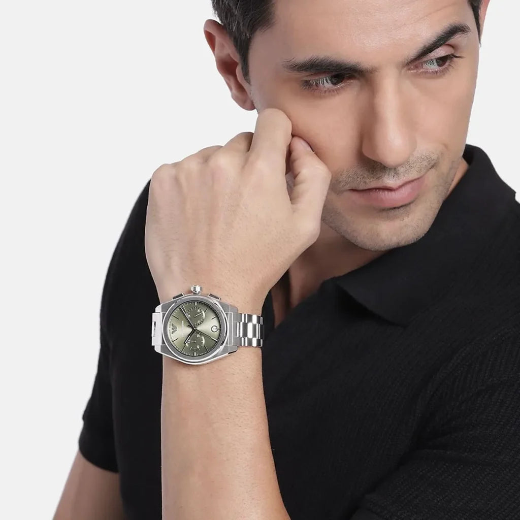 Emporio Armani Men's Federico Chronograph Quartz Silver Stainless Steel Green Dial Watch AR11640