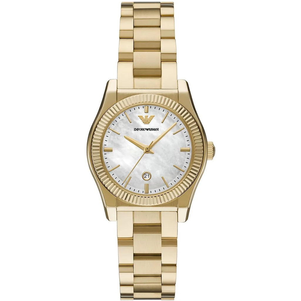 Emporio Armani Women’s Quartz Gold Stainless Steel Mother Of Pearl White Dial 32mm Watch AR11657