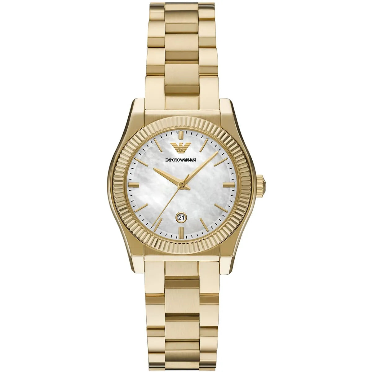 Emporio Armani Women’s Quartz Gold Stainless Steel Mother Of Pearl White Dial 32mm Watch AR11657