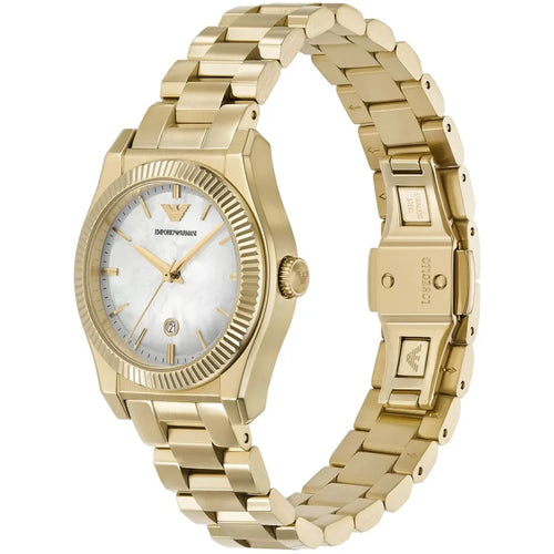 Emporio Armani Women’s Quartz Gold Stainless Steel Mother Of Pearl White Dial 32mm Watch AR11657