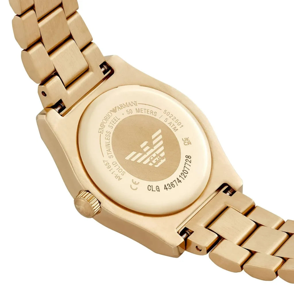 Emporio Armani Women’s Quartz Gold Stainless Steel Mother Of Pearl White Dial 32mm Watch AR11657
