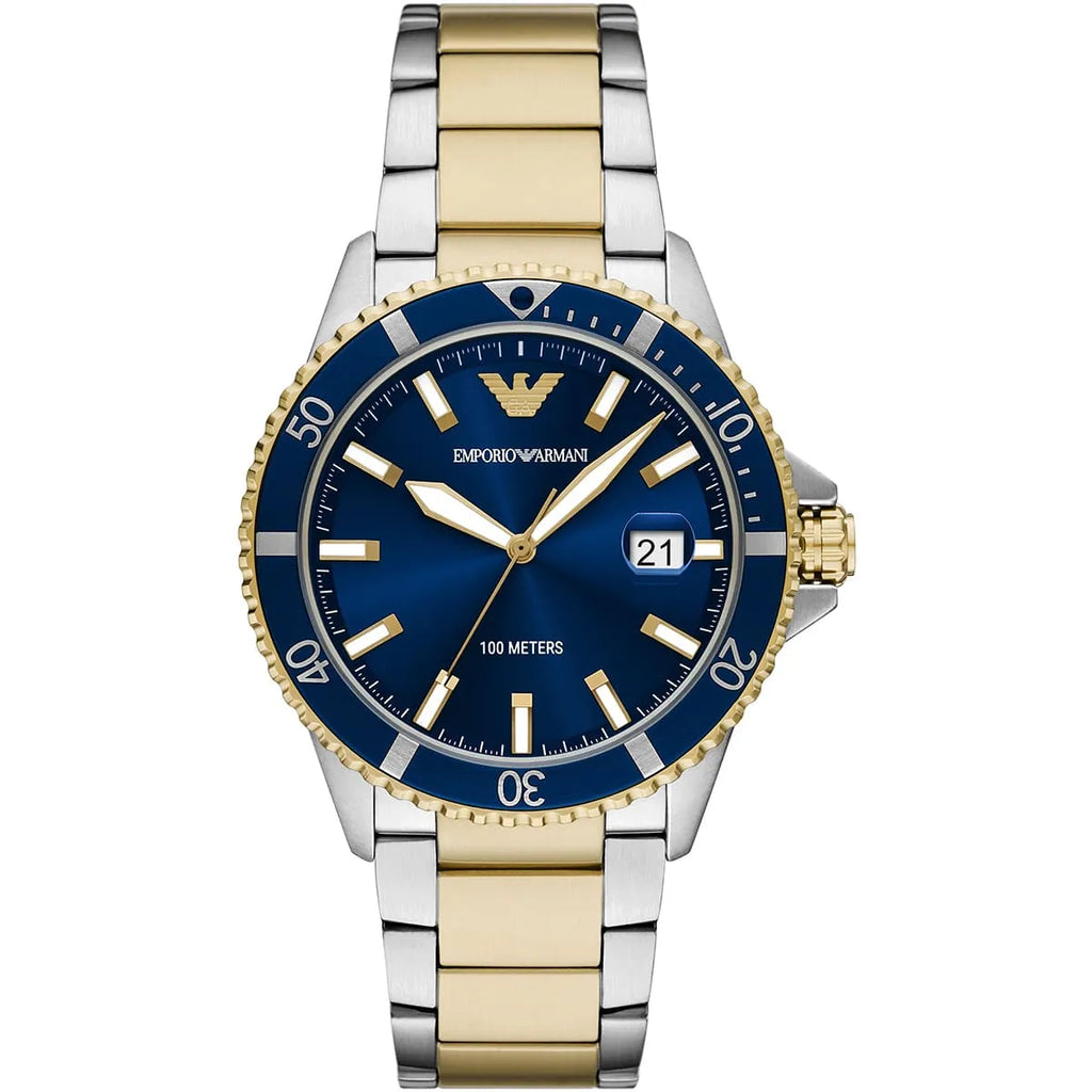 EMPORIO ARMANI World Explorer Silver Stainless Steel Blue Dial Quartz Watch for Gents A11682
