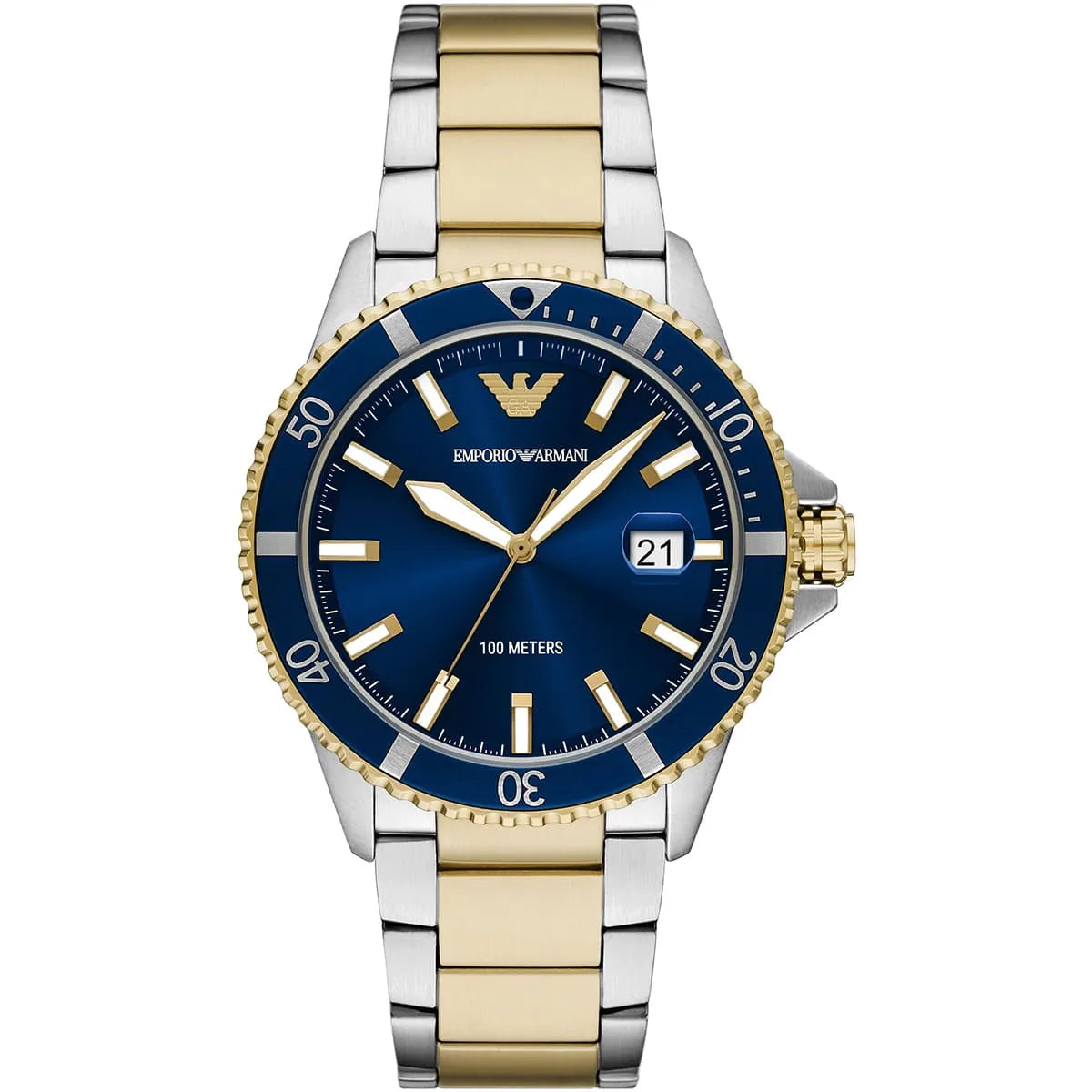 EMPORIO ARMANI World Explorer Silver Stainless Steel Blue Dial Quartz Watch for Gents A11682