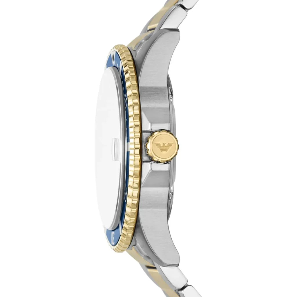EMPORIO ARMANI World Explorer Silver Stainless Steel Blue Dial Quartz Watch for Gents A11682