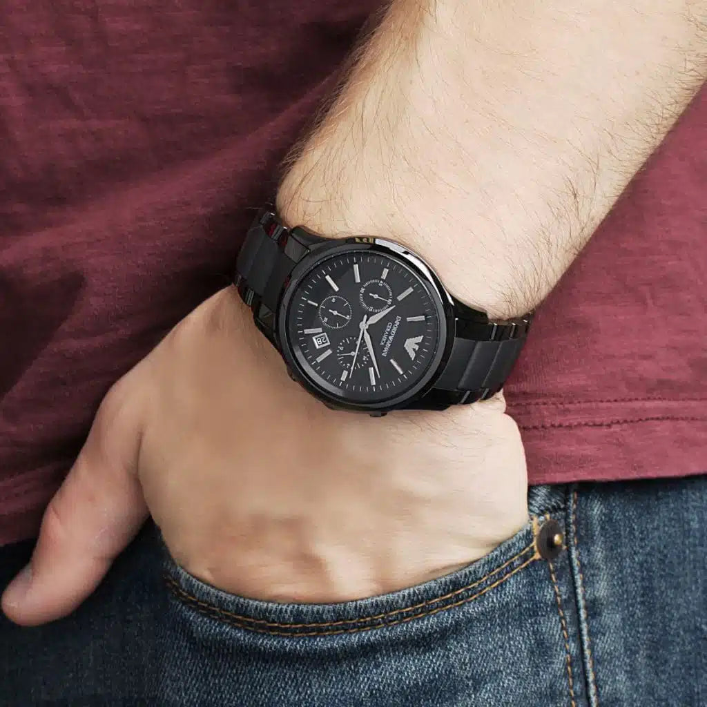 Emporio Armani Men’s Chronograph Quartz Stainless Steel Black Dial 43mm Watch AR1452