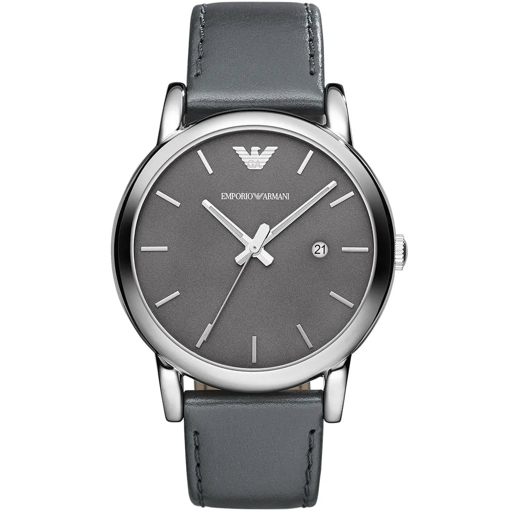 EMPORIO ARMANI Classic Grey Leather Strap Grey Dial Quartz Watch for Gents AR1730