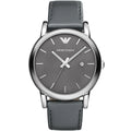 EMPORIO ARMANI Classic Grey Leather Strap Grey Dial Quartz Watch for Gents AR1730
