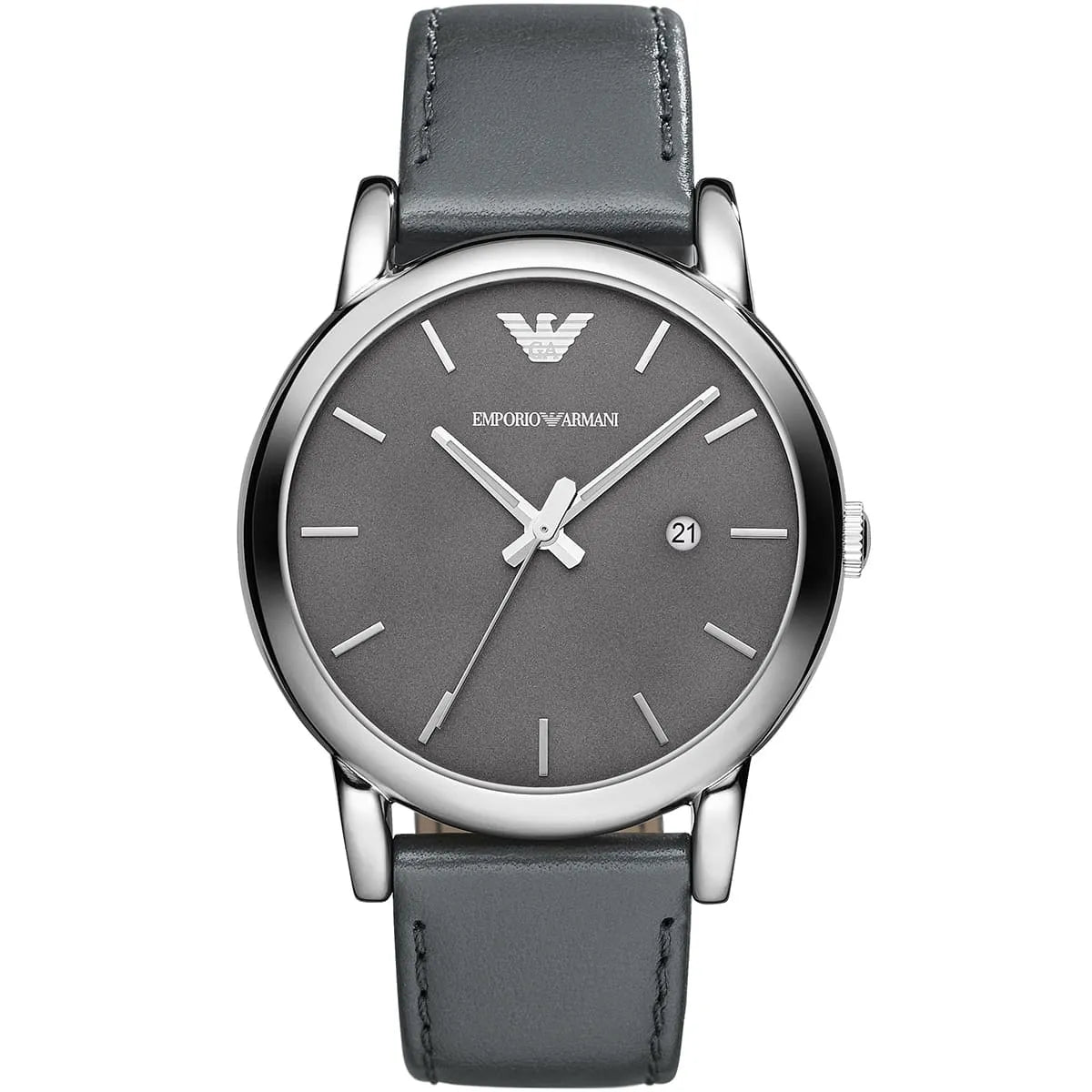 EMPORIO ARMANI Classic Grey Leather Strap Grey Dial Quartz Watch for Gents AR1730