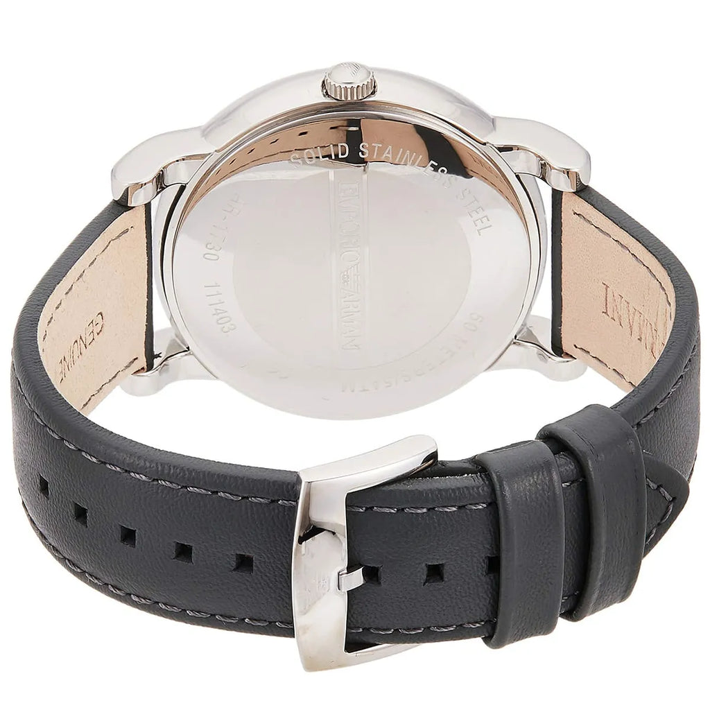 EMPORIO ARMANI Classic Grey Leather Strap Grey Dial Quartz Watch for Gents AR1730