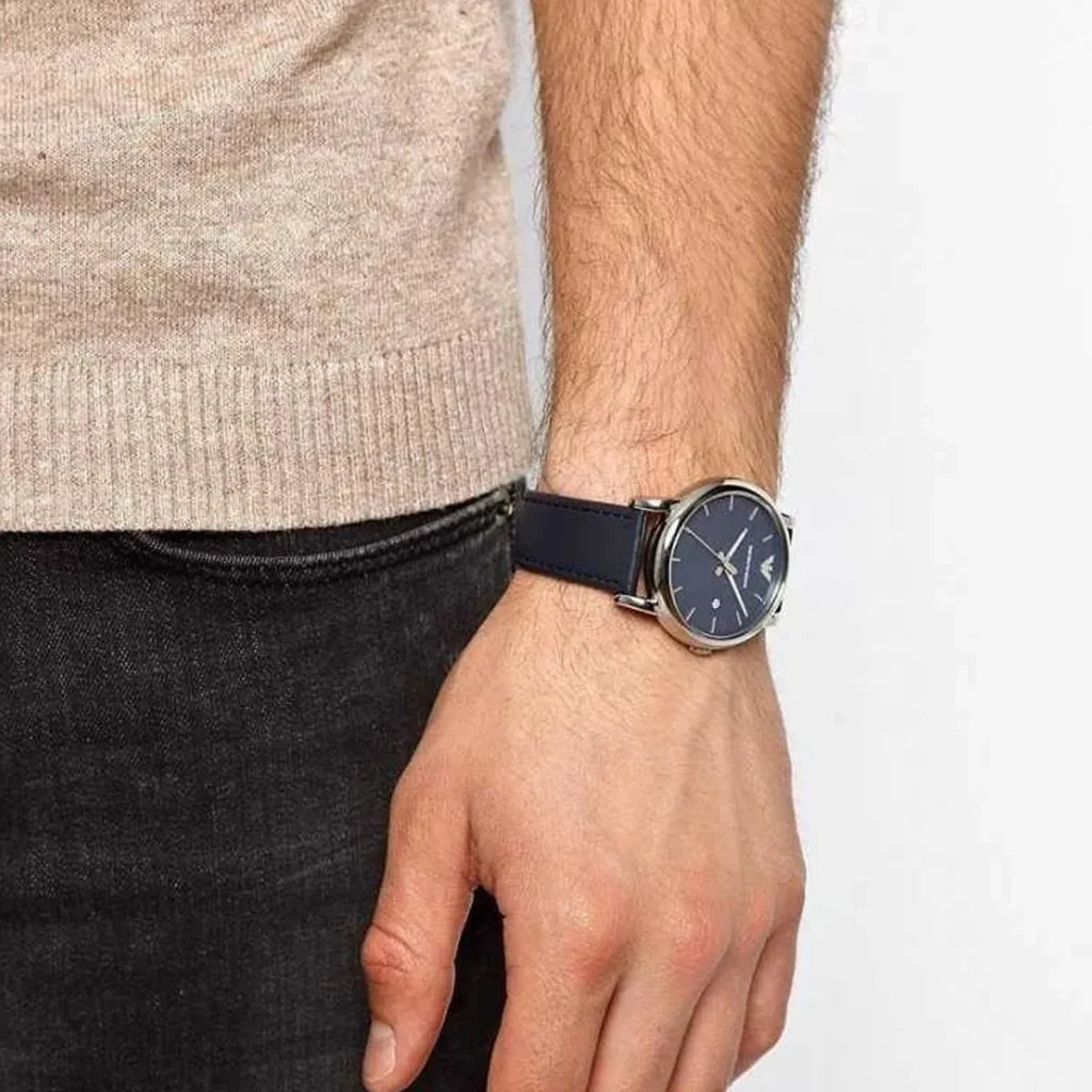 EMPORIO ARMANI Classic Blue Leather Strap Blue Dial Quartz Watch for Gents AR1731