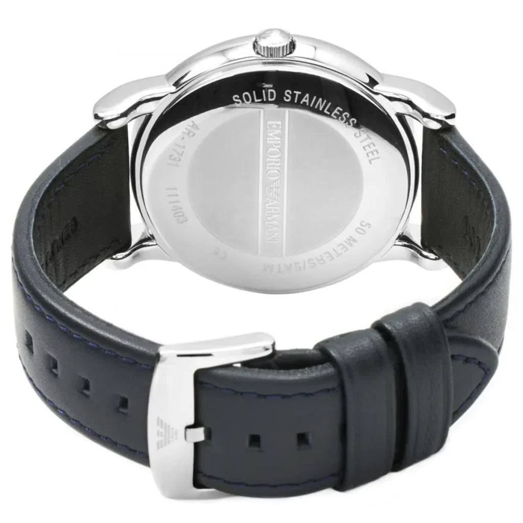 EMPORIO ARMANI Classic Blue Leather Strap Blue Dial Quartz Watch for Gents AR1731