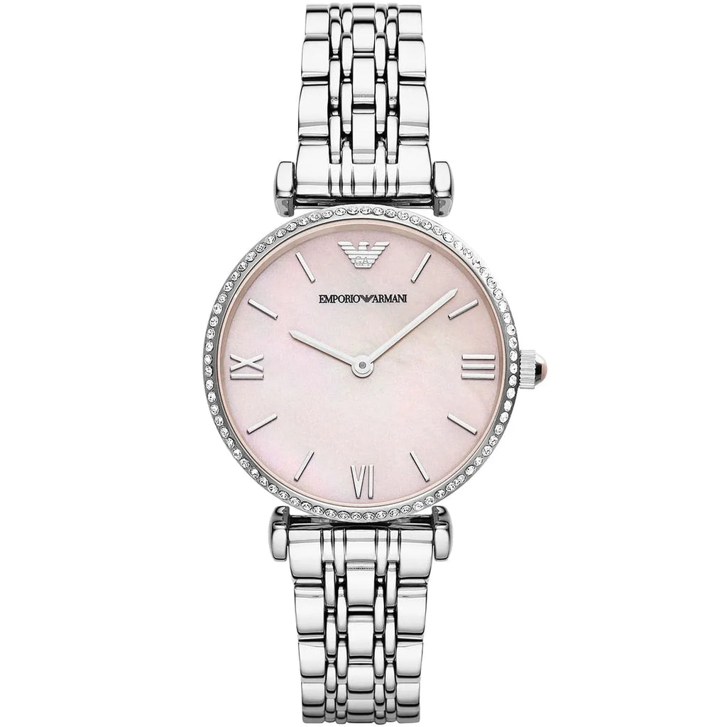 Emporio Armani Women’s Quartz Silver Stainless Steel Pink Mother Of Pearl Dial 32mm Watch AR1779