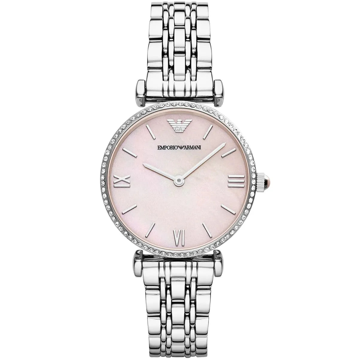 Emporio Armani Women’s Quartz Silver Stainless Steel Pink Mother Of Pearl Dial 32mm Watch AR1779