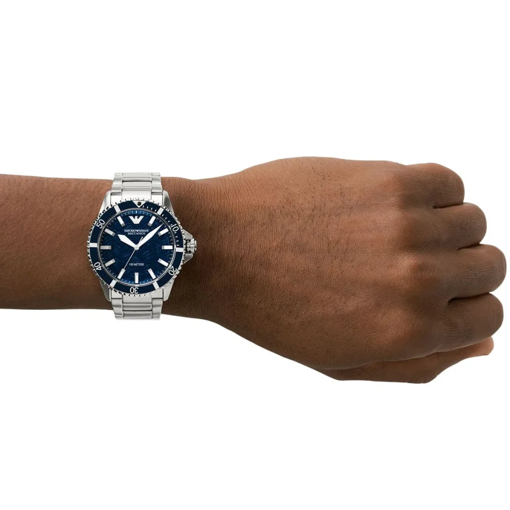 Emporio Armani Men’s Automatic Silver Stainless Steel Blue Dial 42mm Watch AR60059