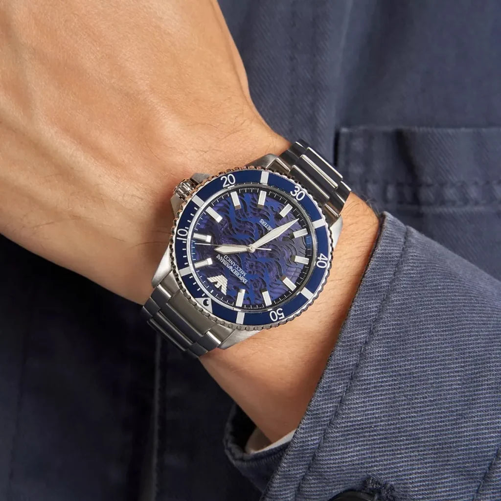 Emporio Armani Men’s Automatic Silver Stainless Steel Blue Dial 42mm Watch AR60059