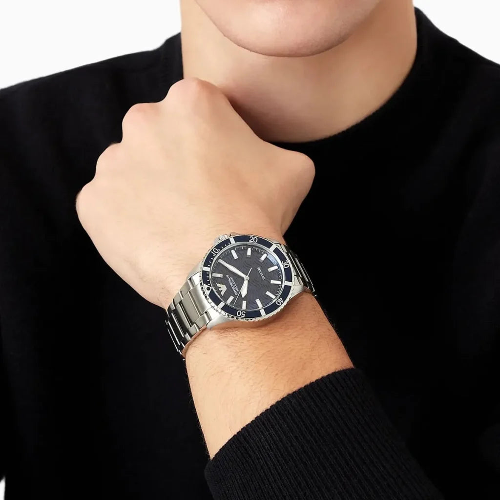 Emporio Armani Men’s Automatic Silver Stainless Steel Blue Dial 42mm Watch AR60059