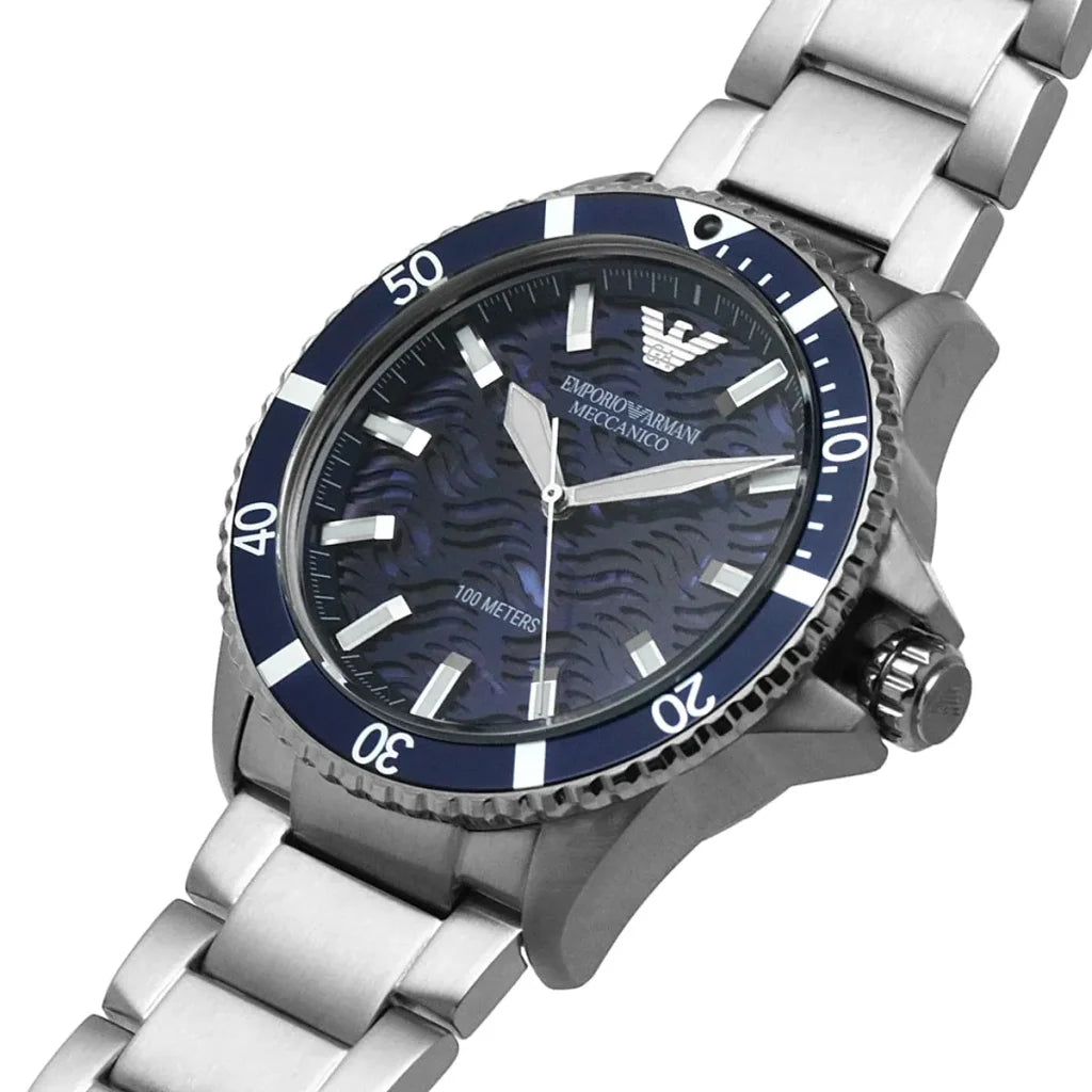 Emporio Armani Men’s Automatic Silver Stainless Steel Blue Dial 42mm Watch AR60059