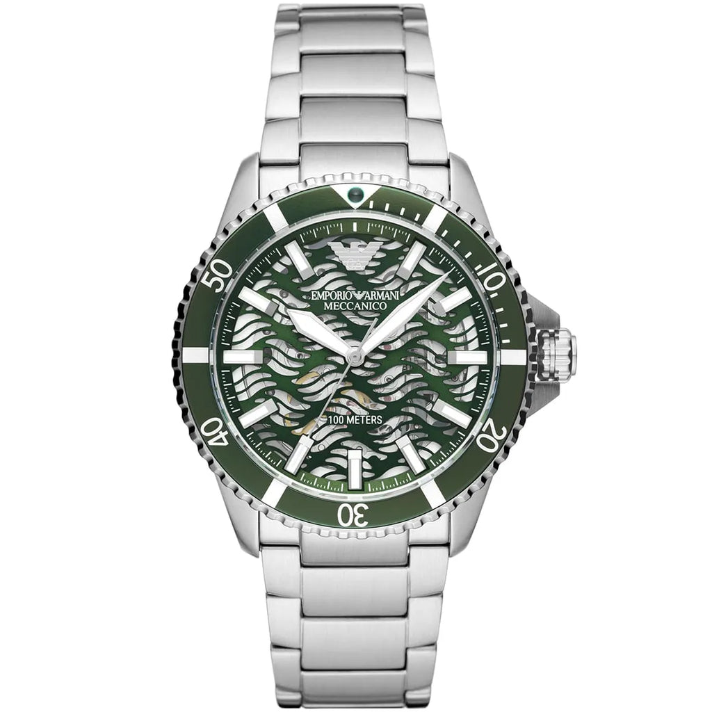 Emporio Armani Men’s Automatic Silver Stainless Steel Green Dial 42mm Watch AR60061