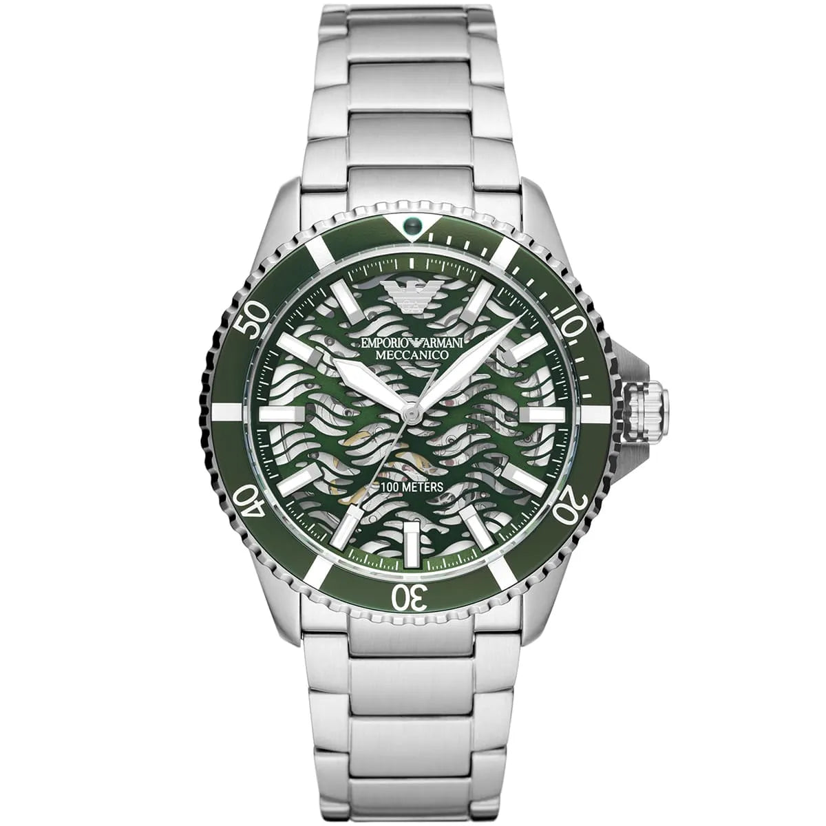Emporio Armani Men’s Automatic Silver Stainless Steel Green Dial 42mm Watch AR60061