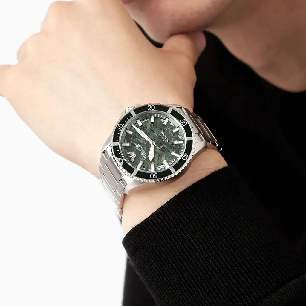 Emporio Armani Men’s Automatic Silver Stainless Steel Green Dial 42mm Watch AR60061