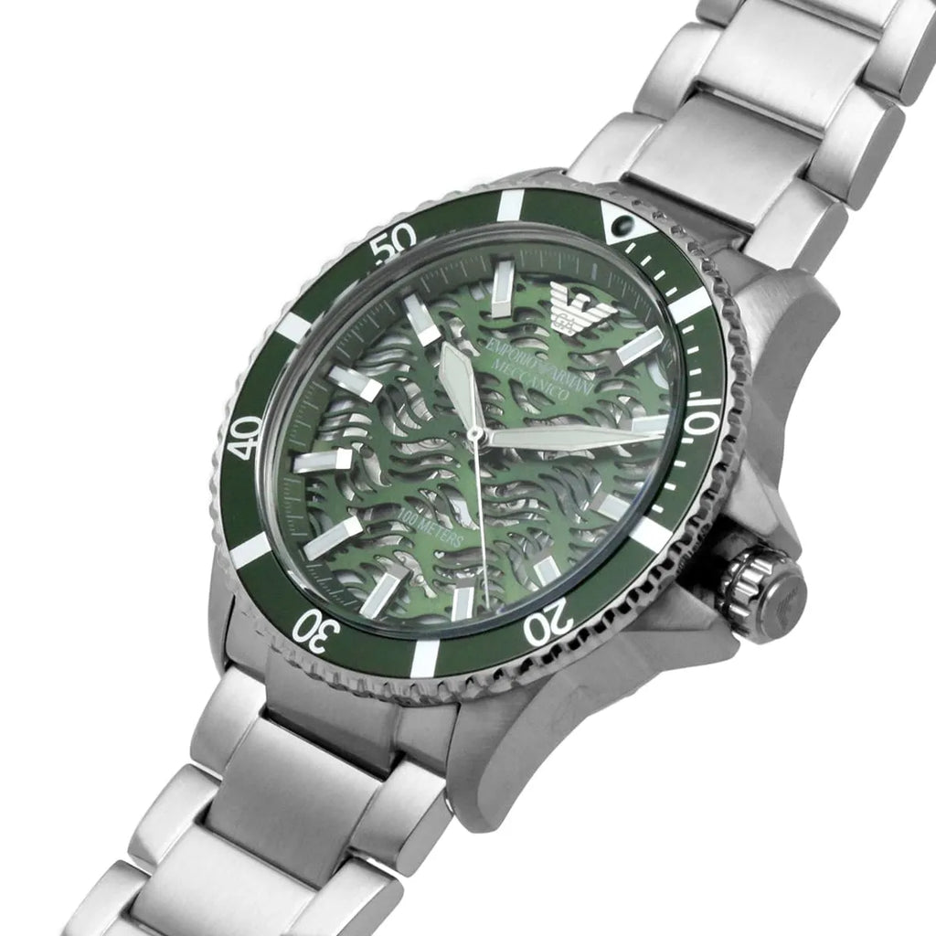 Emporio Armani Men’s Automatic Silver Stainless Steel Green Dial 42mm Watch AR60061