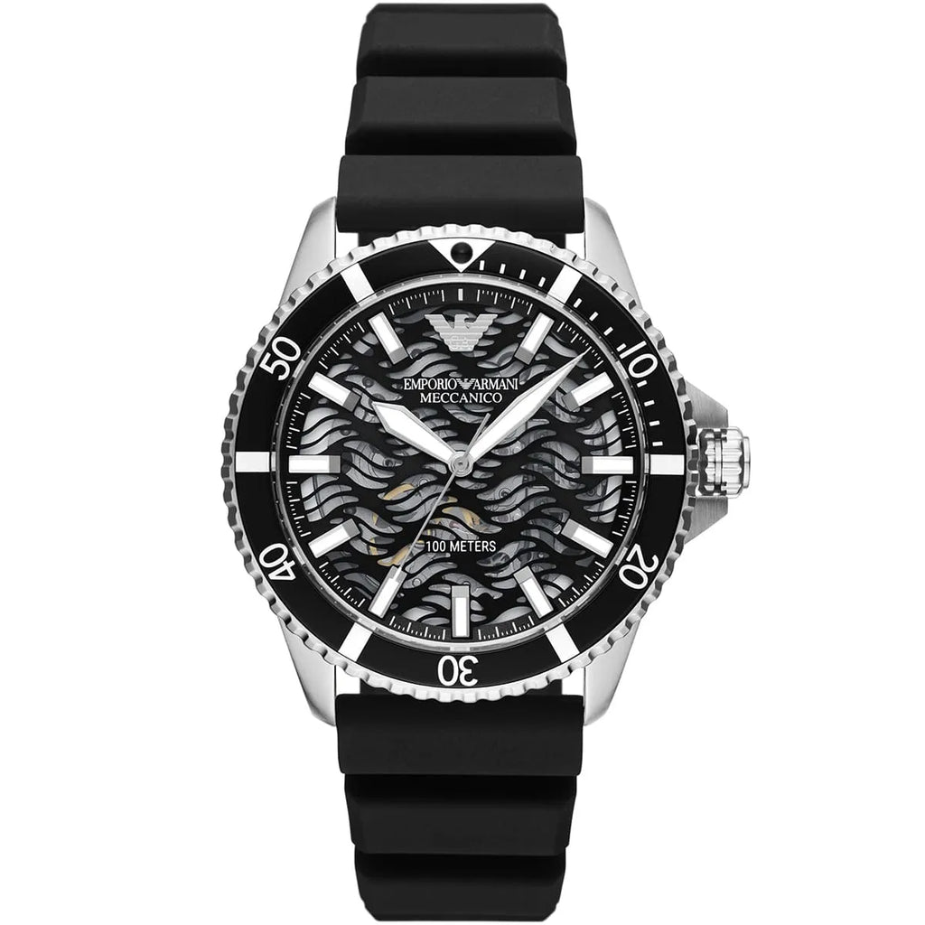Emporio Armani Men’s Automatic Black Silicone Strap Black Dial 42mm Watch AR60062