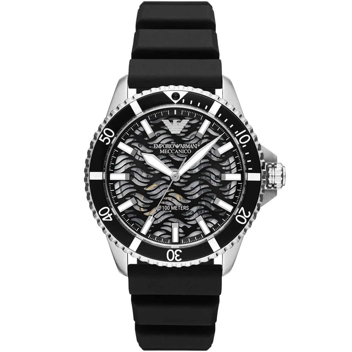 Emporio Armani Men’s Automatic Black Silicone Strap Black Dial 42mm Watch AR60062