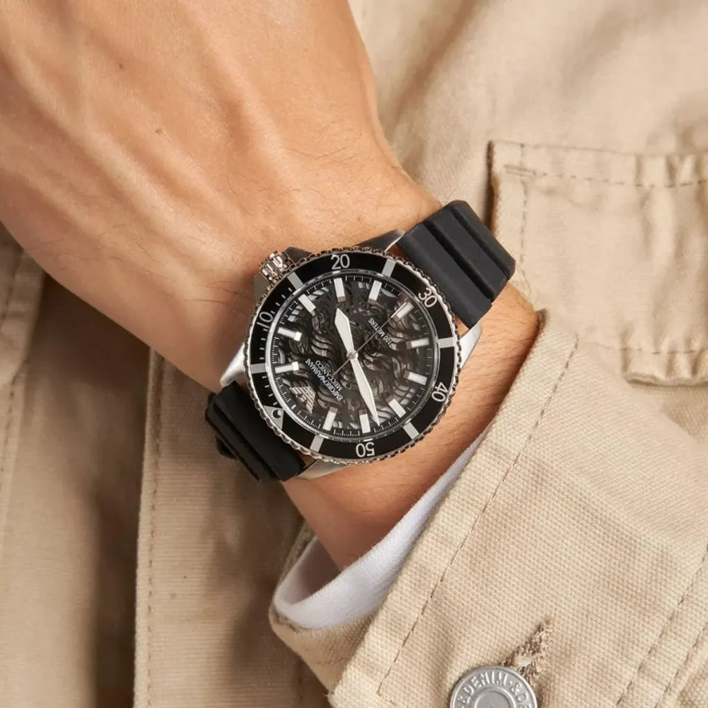 Emporio Armani Men’s Automatic Black Silicone Strap Black Dial 42mm Watch AR60062