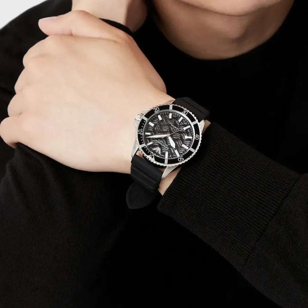 Emporio Armani Men’s Automatic Black Silicone Strap Black Dial 42mm Watch AR60062