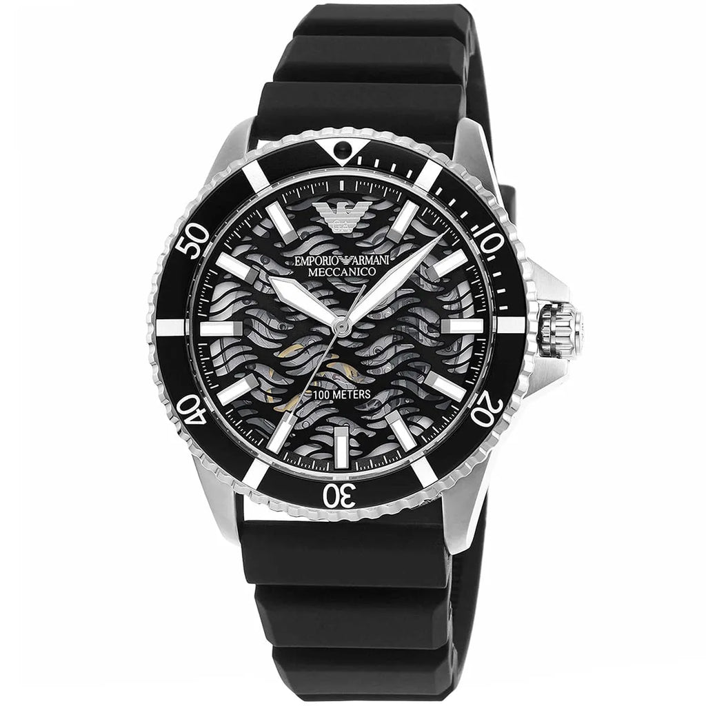 Emporio Armani Men’s Automatic Black Silicone Strap Black Dial 42mm Watch AR60062